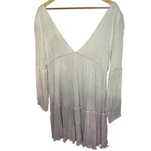 R. Vivimos Women's L Plunge Neck Tiered Tunic Dress Light Gray Angelic Fairycore